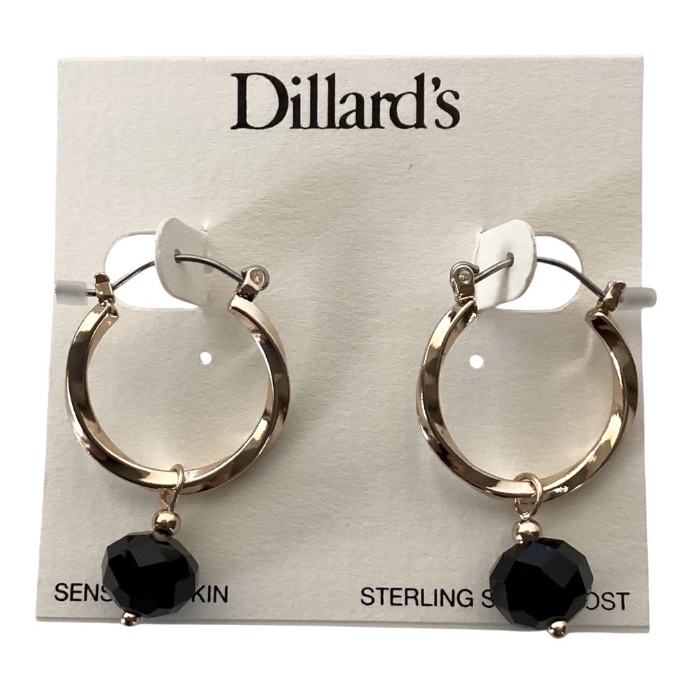 Dillard’s Gold Tone Hoops And Black Spinel Style Drop Bead Earrings